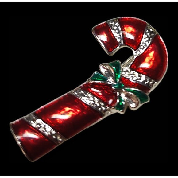 Set Of 4 Christmas Brooches: (1 Merksamer) Wreath & Candy Cane Enamel, Vintage - Picture 10 of 11